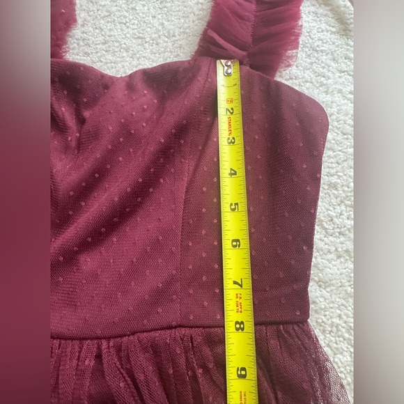 Divine Invitation Burgundy Tulle Swiss Dot Ruffled Midi Dress size XS - Picture 10 of 11